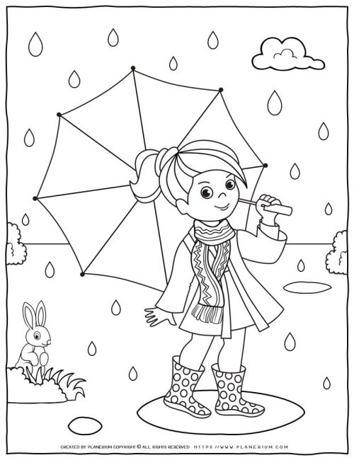 Fall Coloring Page - Girl With Umbrella | Planerium