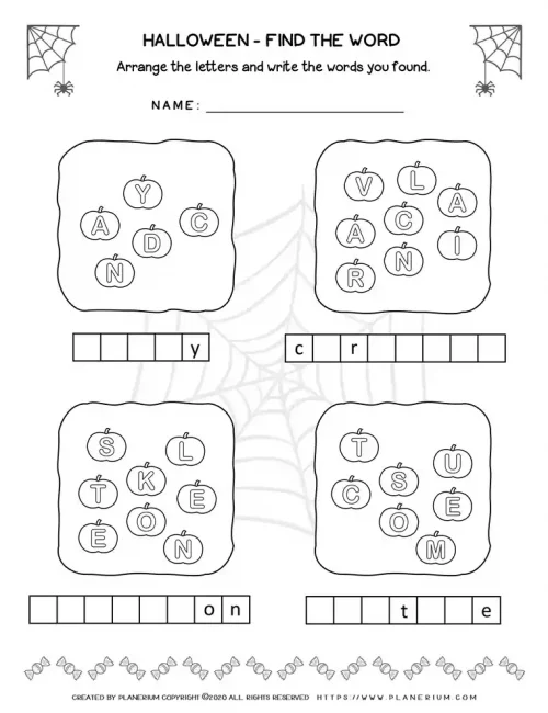 Halloween Worksheets - Find The Words