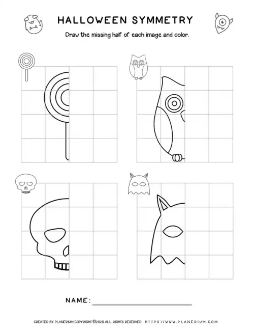 Halloween Worksheets - Symmetric Drawing