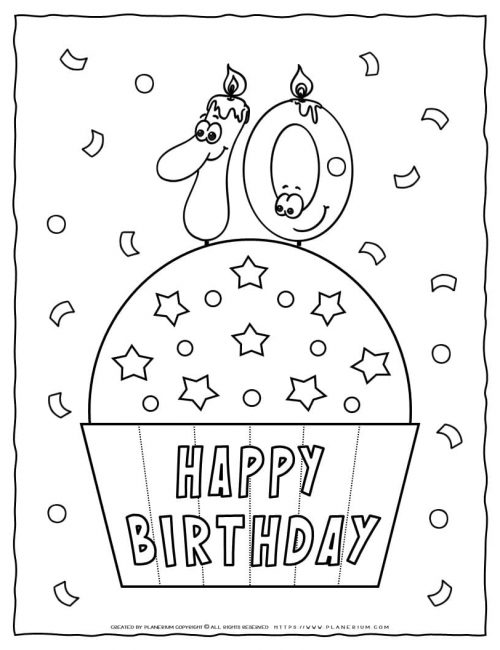 Happy Birthday Coloring Page - 10th Birthday | Planerium