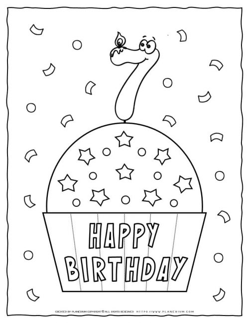 Happy Birthday Coloring Page - 7th Birthday | Planerium
