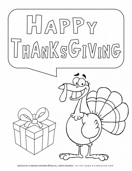 Happy Thanksgiving - Smiling Turkey - Coloring Page | Planerium