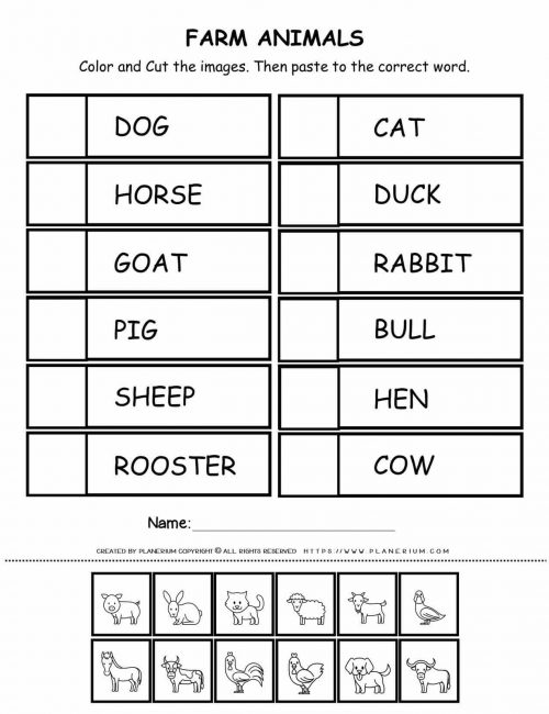 Matching Word To Picture - Farm Animals | Planerium