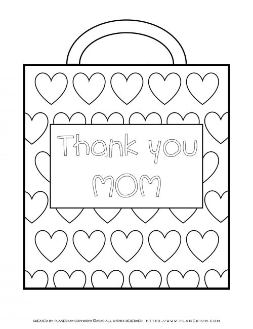 Mother's day - Coloring Page - Thank you Mom Present bag