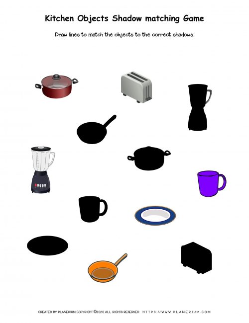 My Home - Worksheet - Kitchen Items Shadow Matching