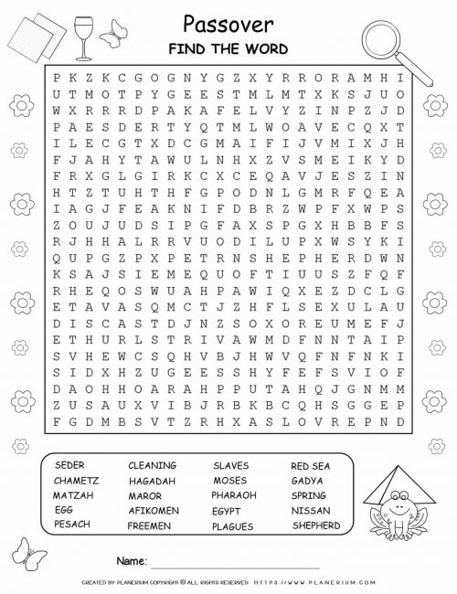 Passover Word Search Puzzle | Planerium