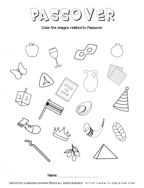 Passover worksheet - Related symbols - English title
