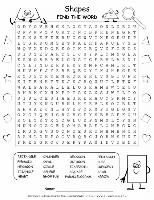 Shapes Word Search | Planerium