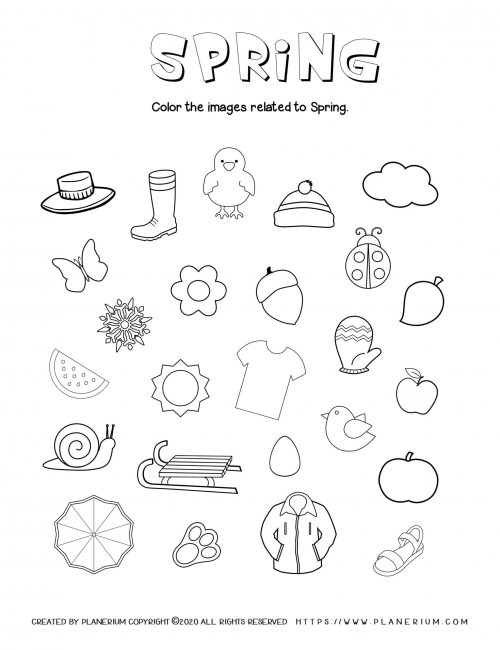 Spring coloring worksheet color season related items