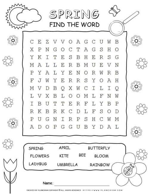 Spring Word Search - Ten Words | Planerium