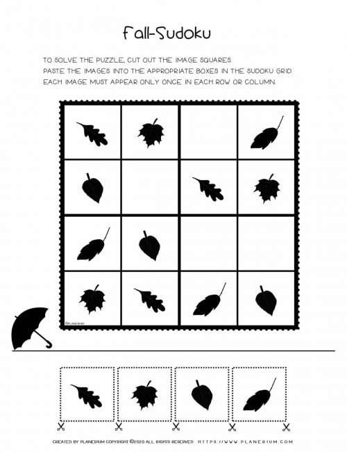 Sudoku For Kids - Fall Season Free Worksheet | Planerium