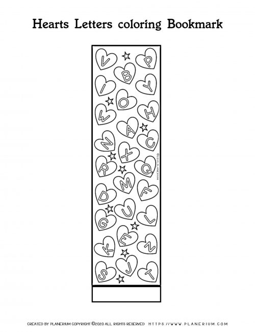 Valentines Day Coloring Page - Bookmark Hearts with Letters