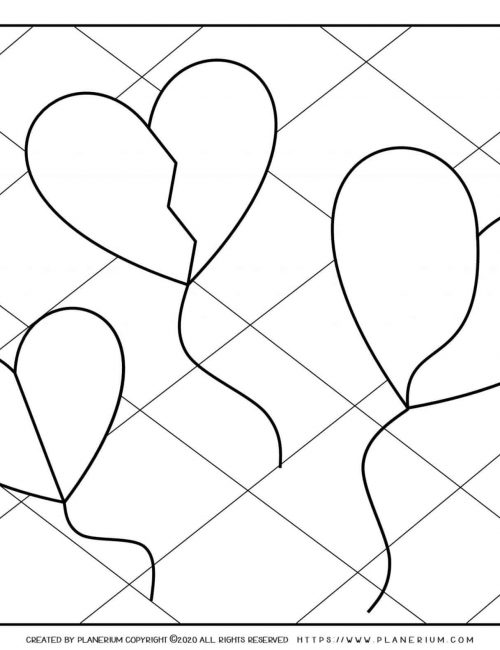 Valentines Day Coloring Page - Broken Hearts Balloons