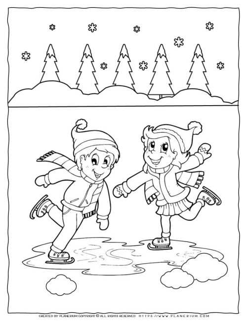Winter Coloring Page - Ice Skating | Planerium